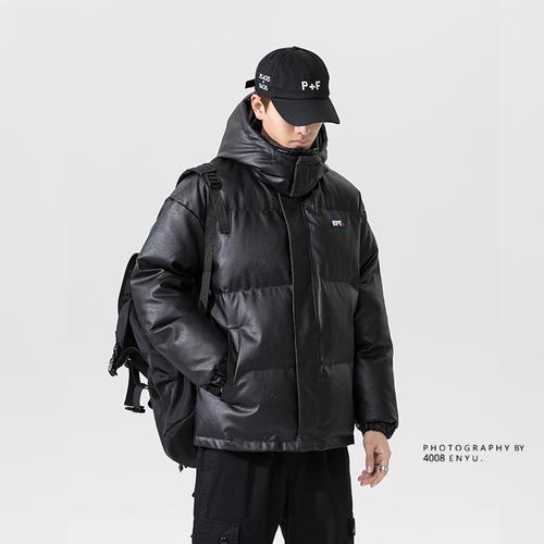 冬季pu皮棉衣男士潮牌防水休闲宽松加厚连帽棉服保暖外套皮尤棉袄